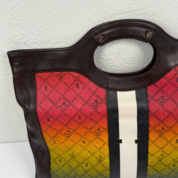 Y2K L.A.M.B. Carlisle Rasta Ombre Foldover Clutch Canvas Leather Trim - Picture 2 of 14